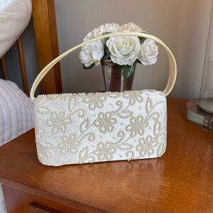 Elegant Cream Floral Embellished Women's Bag
